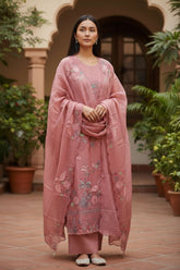 Exquisite Mul Chanderi Ensemble Adorned with Parsi Hand Embroidery